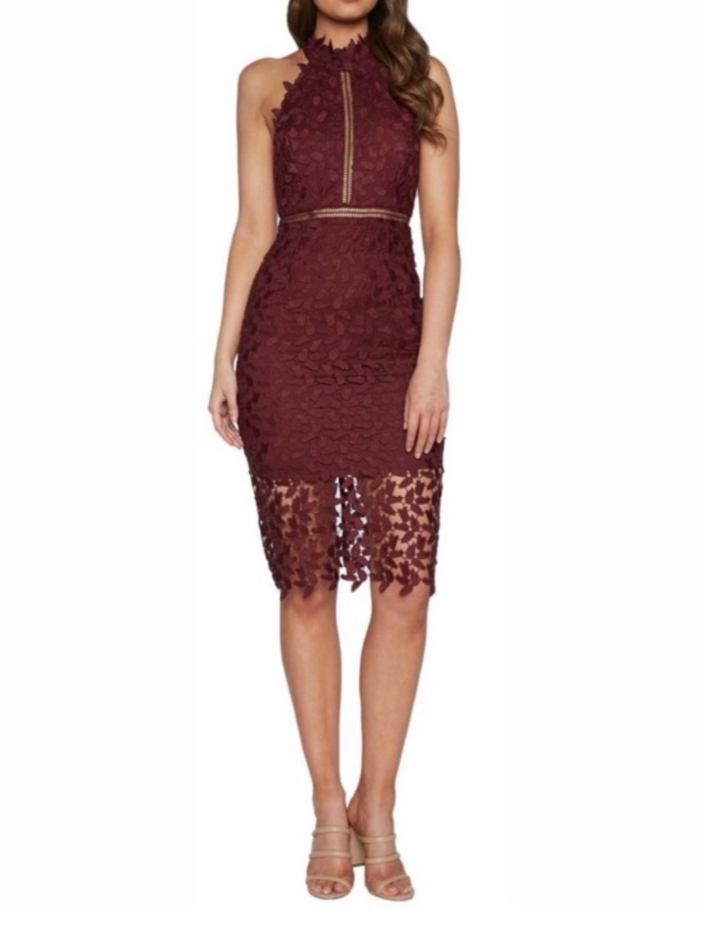 *LIKE NEW* Bardot Gemma Halter Lace Midi Dress - Burgundy - Small